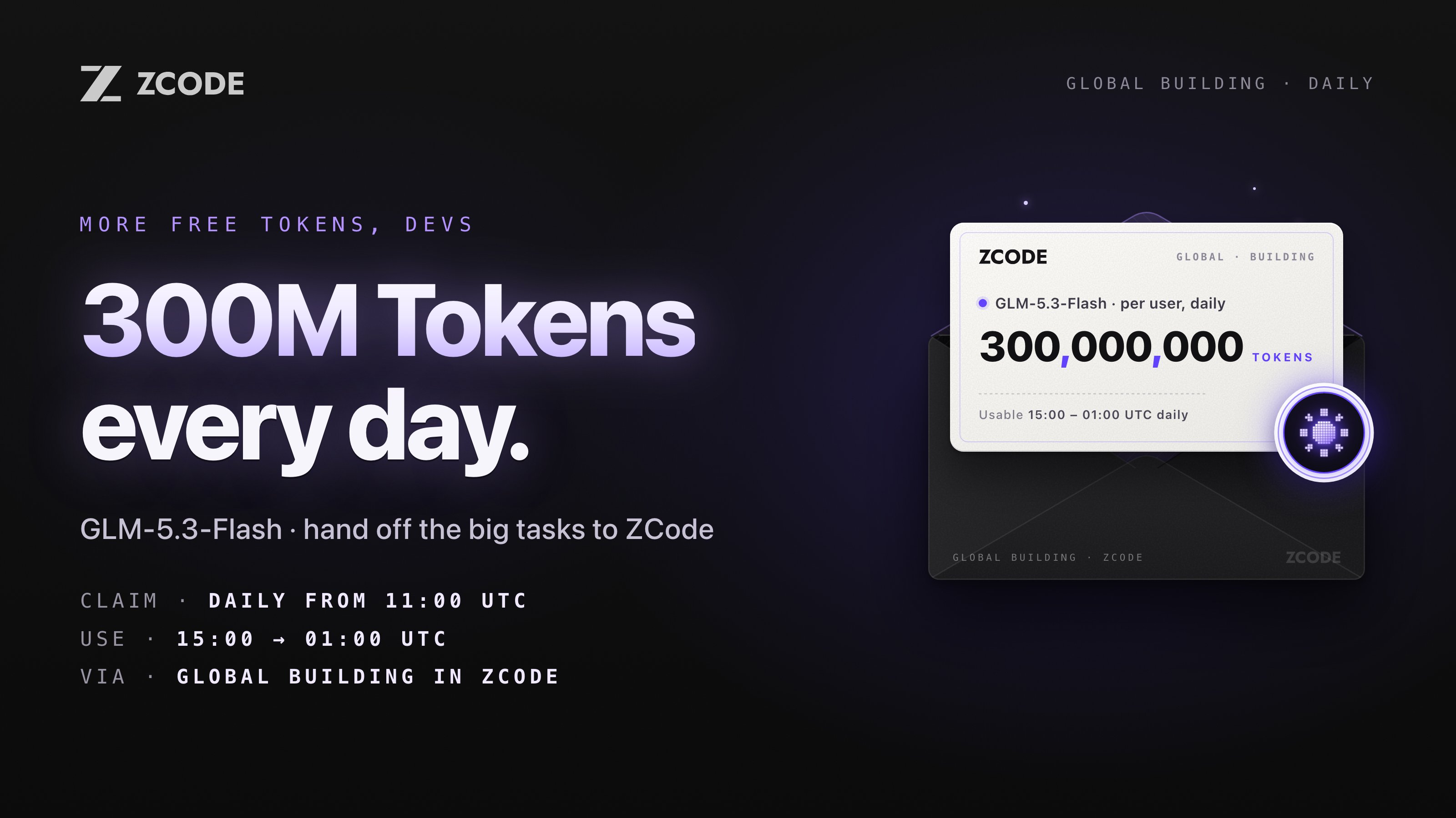 ZCode 每日发放 3 亿 GLM-5.3-Flash Token