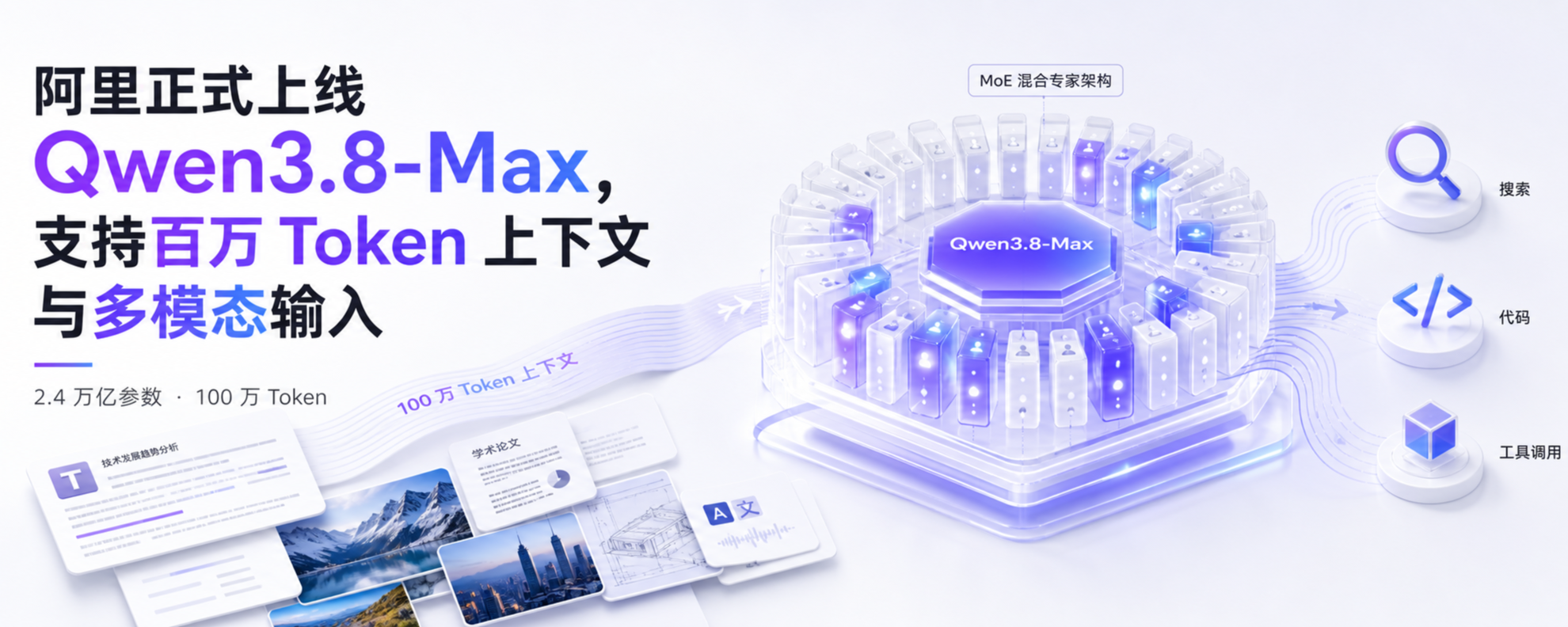 Qwen3.8-Max 百万 Token 多模态模型主题图